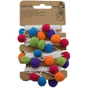 Bunte Pompon-Girlande, 1m lang, ideal zum Basteln und Dekorieren.