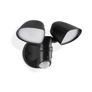 Faretto LED da esterno nero con sensore, 2 x 10 W, ideale per illuminare aree esterne.