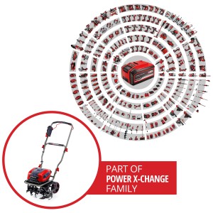 Motobineuse sans fil Einhell GP-CR 36/45 Li E BL Solo avec batterie Power X-Change et accessoires.