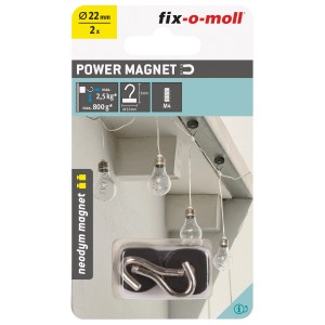 Fix-o-moll ganci magnetici al neodimio, set da 2, gommati, argentati, ideali per appendere oggetti in casa.