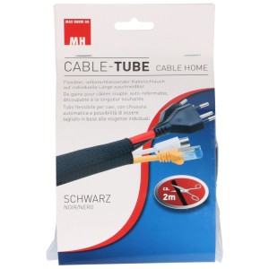 Gaine de câble noire, 2 m, flexible et auto-fermante pour l'organisation des câbles.