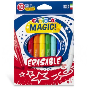 Fasermaler Carioca Magic Erasable, 10-teilig im Etui mit bunten Stiften und Zauberstift.