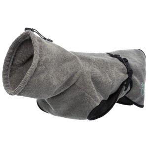 Peignoir pour chien Trixie en tissu éponge gris-turquoise, taille S, longueur du dos 40 cm.