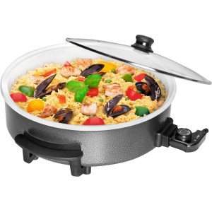 Clatronic Partypfanne XXL PP 3570 con coperchio in vetro e paella.