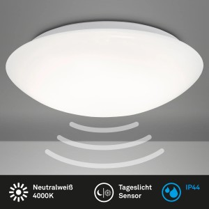 Plafoniera LED bianca Brilo Elipso con sensore di movimento, 27,8x6,5cm, luce bianca neutra.
