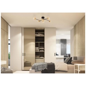 Moderna plafoniera LED Fiore nero opaco con fiori di cristallo, 6 luci.