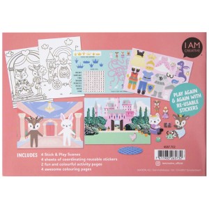 I Am Creative Stick-and-Play-Buch Fairy A5 mit Feen, Schloss und Stickern zum Gestalten.