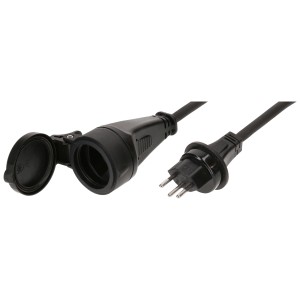 Rallonge GDV noire Max Hauri (20m) avec fiche et prise type 13, adaptée pour l'intérieur et l'extérieur.