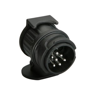 Adattatore corto Unitec da 13 a 7 poli per rimorchio auto, 12V, in plastica.
