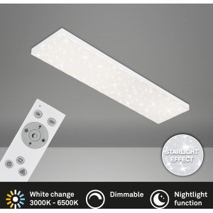 Pannello LED Brilo Frameless con effetto cielo stellato e telecomando per dimmerare e regolare la temperatura del colore.