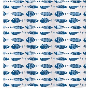 Tenda doccia Diaqua Scuby con motivo di pesci blu su sfondo bianco, 180x180 cm.