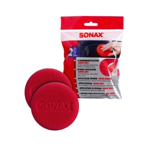 Sonax Applicateur éponge Super Soft, 2 éponges de polissage rouges pour l'entretien auto en lot avec emballage.