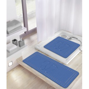 Tappetino da bagno blu Kleine Wolke Foot, 36x72 cm, con impronte per una presa sicura nella vasca.