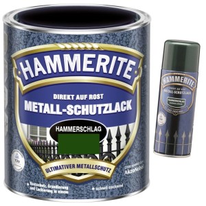 Dunkelgrüner Hammerite Metall-Schutzlack Hammerschlag, 750ml Dose und Spray, für Rostschutz und Lackierung.