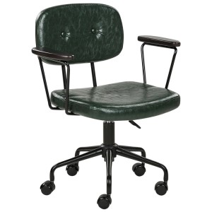 Sedia da ufficio Beliani Algerita, ecopelle verde, braccioli, girevole a 360°, altezza regolabile.