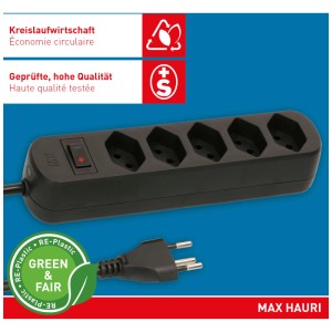 Ciabatta nera Max Hauri Basic Line con 5 prese e interruttore.
