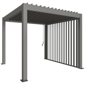Pergola Biohort, grigio quarzo metallizzato, 3x3 m. Copertura per patio con lamelle regolabili e scarico acqua piovana.