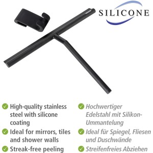 Wenko Mola XXL tergivetro bagno, nero, con lama in silicone e gancio.
