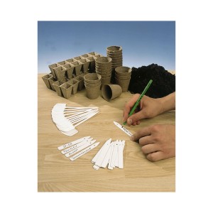 Étiquettes pour plantes (20 pièces) pour identifier les plantes, avec pots de semis et terreau.
