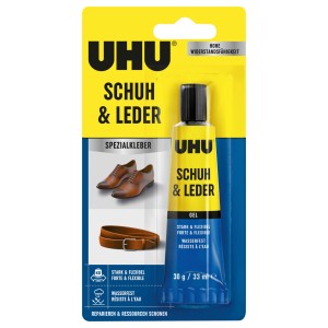 Uhu Colla per Scarpe e Pelle, tubo da 30g, adesivo speciale per riparazioni di scarpe e articoli in pelle.