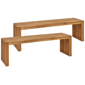 Ensemble de 2 bancs de jardin Beliani Sulzano en acacia, bois clair avec design à lattes.