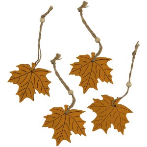 Videx Decorazioni autunnali in legno a forma di foglia, arancioni, set da 4.
