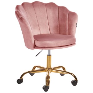 Sedia da ufficio Monticello in velluto rosa con struttura dorata.