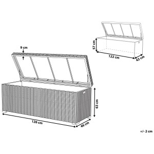 Box contenitore per cuscini Modena in rattan marrone con dimensioni (63x126x46cm).