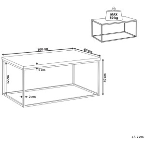Schizzo: Tavolino da caffè Beliani Delano grigio, 40x100x60 cm, MDF, struttura in metallo, dimensioni.