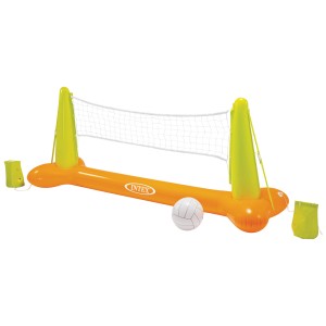 Set de volley-ball de piscine Intex, jaune et orange, avec filet et ballon pour s'amuser dans la piscine.