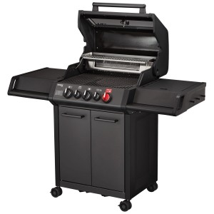 Barbecue à gaz Enders Monroe Pro 3 SIK Turbo Shadow, grill noir mat avec brûleur latéral et brûleur arrière infrarouge.