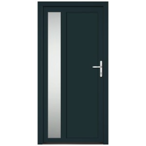 Porte d'entrée secondaire Midland anthracite avec insert en verre, ouverture à droite.
