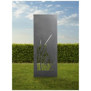 Paravent de jardin en acier anthracite Nouvel Typha avec motif de roseaux.