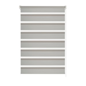 Gardinia EasyFix store double, 45x150 cm, gris clair, avec des bandes transparentes et opaques.
