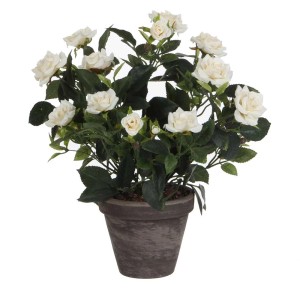 Mica Decorations cespuglio di rose bianche, pianta artificiale in vaso, Ø 25cm, altezza 33cm.