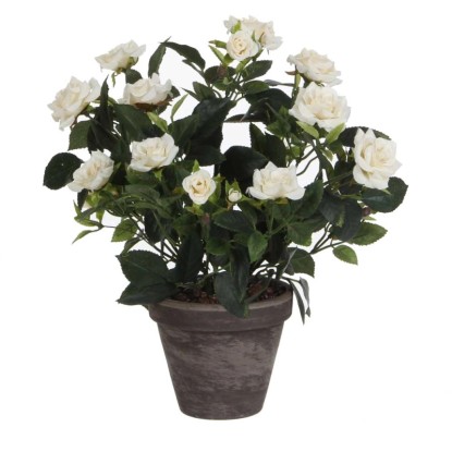 Mica Decorations Kunstpflanze Rosenstrauch Weiss Topf Ø 25 cm / Höhe 33 cm