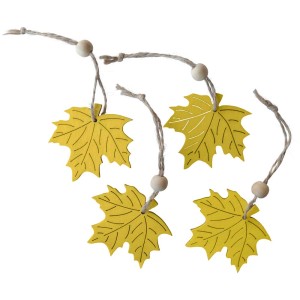Videx ciondoli in legno a forma di foglie autunnali, gialli, 4 pezzi, figure decorative per decorazioni autunnali.