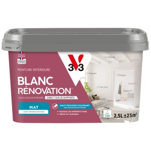 V33 Pittura per rinnovare Blanc Rénovation Bianco Opaco, 2,5 l, adatta per pareti, soffitti e altro.