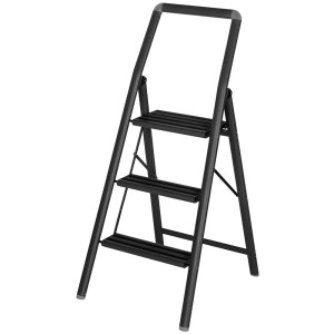 Scala pieghevole Wenko Compact Alu, 3 gradini, nera. Scala in alluminio con maniglia.