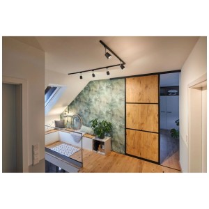 Sistema a binario: Paulmann URail LED spot cover, nero opaco/cromo, max. 10W. Soggiorno con faretti a soffitto.