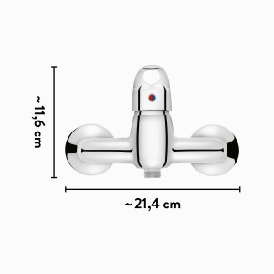 Mitigeur de douche chromé baliv DU-5010 avec raccords en S et rosaces.