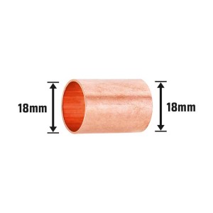 Manicotto a saldare in rame, diametro 18 mm, per il collegamento di tubi in rame.