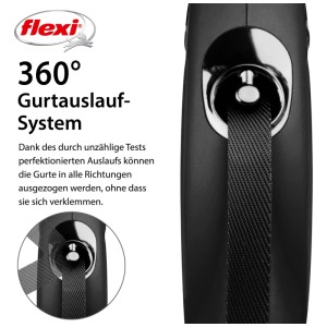 Guinzaglio a nastro Flexi New Classic nero, taglia M, 5 m. Guinzaglio per cani con sistema di guida del nastro a 360°.