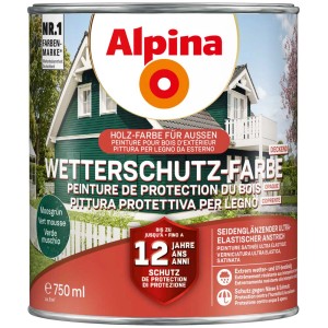 Alpina Wetterschutzfarbe Moosgrün, 750ml Dose für langanhaltenden Schutz.