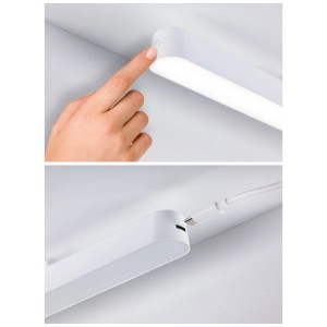Lampe à batterie Paulmann Atali, luminaire sous meuble blanc avec variateur tactile et port USB-C.