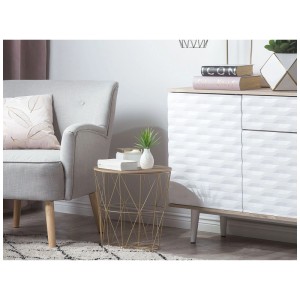 Tavolino Beliani Lanark dorato con piano in MDF, Ø 40 cm. Tavolino moderno.