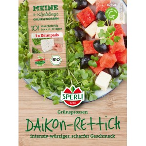 Sperli Cuscinetti di ricarica biologici di ravanello Daikon per germogli, gusto speziato e piccante.