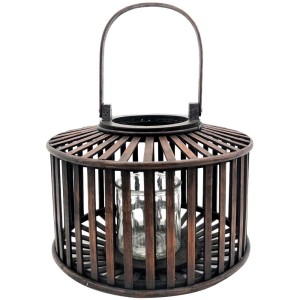 Lanterne décorative Panay, Ø 28 cm, en bois avec insert en verre pour un éclairage d'ambiance.