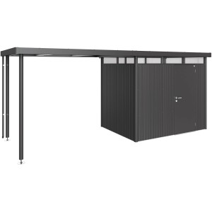 Auvent latéral Biohort taille L, gris foncé métallisé, pour abri de jardin HighLine H2. Espace de stockage couvert supplémentaire.