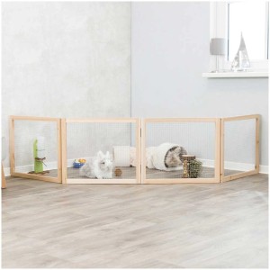 Parc intérieur en bois Trixie pour petits animaux, avec lapin et accessoires.